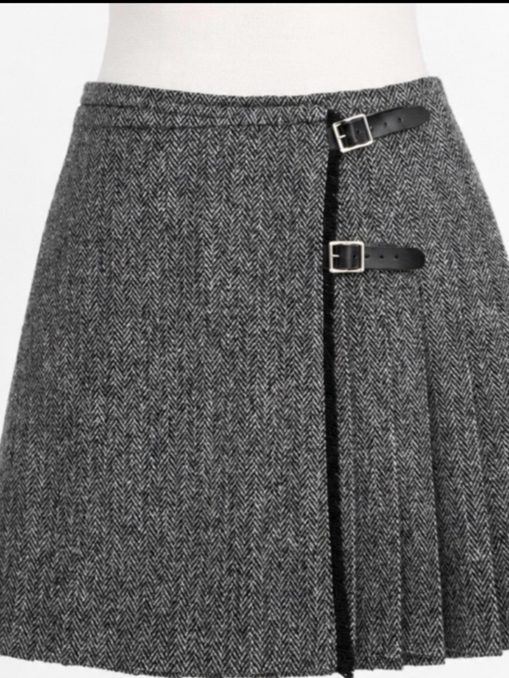 Harris Tweed Grey Herringbone wrap around Wool Skirt Size US12 UK16
